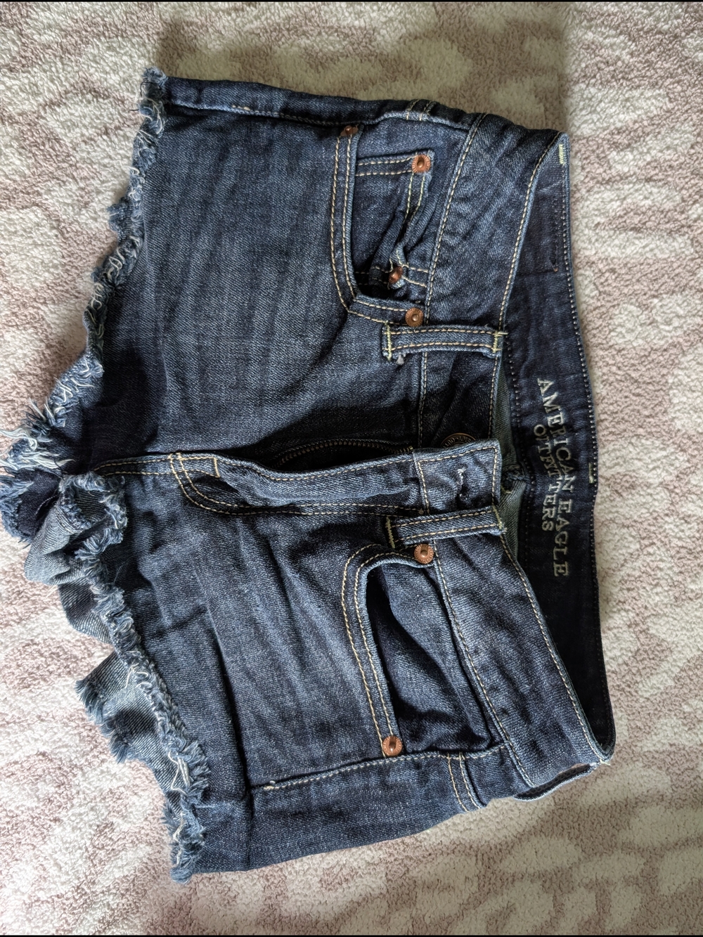 American Eagle Outfitters Dark Blue Frayed Hem Denim Shorts